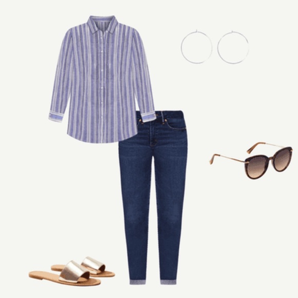 Loft striped button down linen blend shirt. - Picture 3 of 4